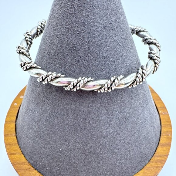 VTG Sterling Silver 925 Rope Wrap Design Open Cuff Bracelet Size 7.5" Fit - Picture 1 of 8